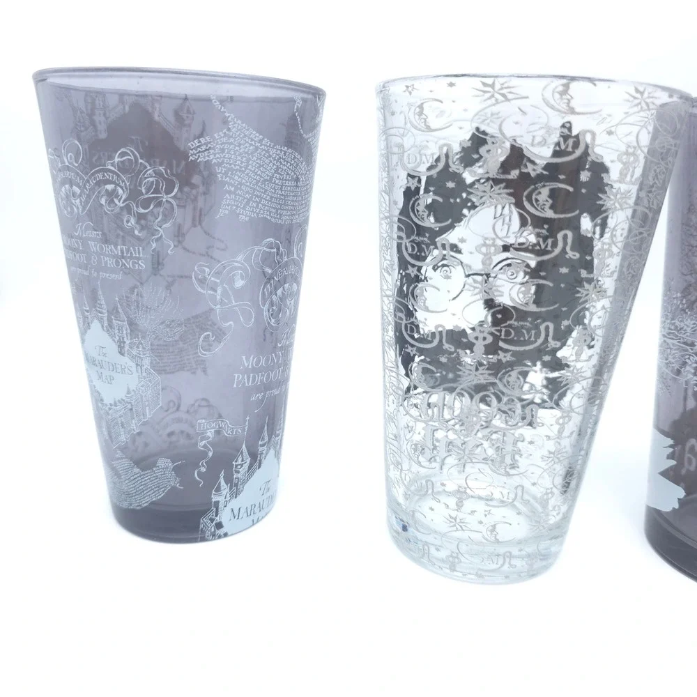 Harry Potter Pint Glass Set 4pc 16oz. Marauder's Map Deathly Hallows Always Gift